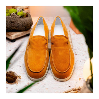 Zelli Italia Livorno Men's Shoes Cognac Goat-Skin Suede Slip-On Loafer (ZEL1030)