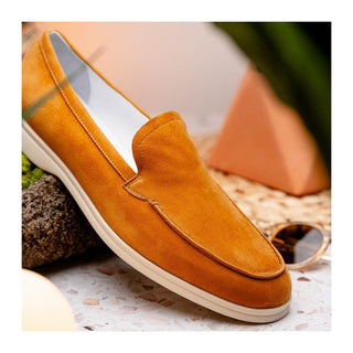Zelli Italia Livorno Men's Shoes Cognac Goat-Skin Suede Slip-On Loafer (ZEL1030)