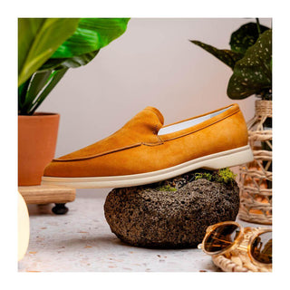 Zelli Italia Livorno Men's Shoes Cognac Goat-Skin Suede Slip-On Loafer (ZEL1030)