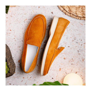 Zelli Italia Livorno Men's Shoes Cognac Goat-Skin Suede Slip-On Loafer (ZEL1030)