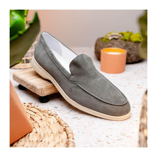 Zelli Italia Livorno Men's Shoes Gray Goat-Skin Suede Slip-On Loafer (ZEL1030)