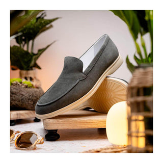 Zelli Italia Livorno Men's Shoes Gray Goat-Skin Suede Slip-On Loafer (ZEL1030)
