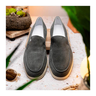 Zelli Italia Livorno Men's Shoes Gray Goat-Skin Suede Slip-On Loafer (ZEL1030)