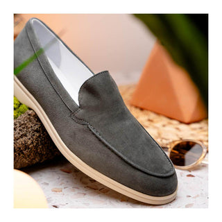 Zelli Italia Livorno Men's Shoes Gray Goat-Skin Suede Slip-On Loafer (ZEL1030)