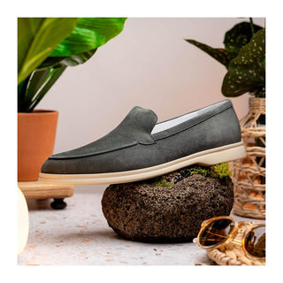 Zelli Italia Livorno Men's Shoes Gray Goat-Skin Suede Slip-On Loafer (ZEL1030)