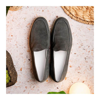 Zelli Italia Livorno Men's Shoes Gray Goat-Skin Suede Slip-On Loafer (ZEL1030)