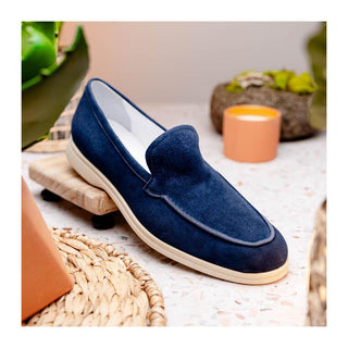 Zelli Italia Livorno Men's Shoes Navy Goat-Skin Suede Slip-On Loafer (ZEL1030)