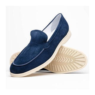 Zelli Italia Livorno Men's Shoes Navy Goat-Skin Suede Slip-On Loafer (ZEL1030)