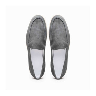 Zelli Italia Livorno Men's Shoes Gray Goat-Skin Suede Slip-On Loafer (ZEL1030)