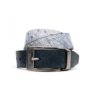 Marco Di Milano Lucca Men's Newspaper & Black Genuine Ostrich / Stingray Skin Belts (MDMB1046)