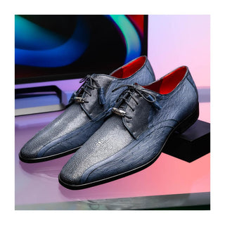 Marco Di Milano Lucca Men's Shoes Navy Exotic Stingray / Ostrich Derby's (MDM1105)
