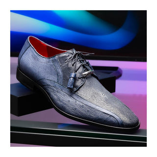 Marco Di Milano Lucca Men's Shoes Navy Exotic Stingray / Ostrich Derby's (MDM1105)