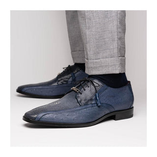 Marco Di Milano Lucca Men's Shoes Navy Exotic Stingray / Ostrich Derby's (MDM1105)