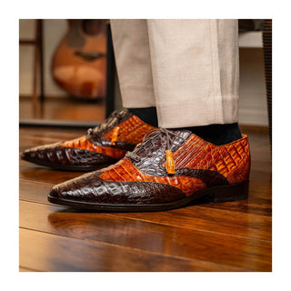 Marco Di Milano Luciano Men's Shoes Brown & Cognac Exotic Crocodile Classic Wingtip Derby (MDM1103)
