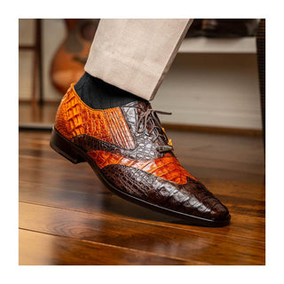 Marco Di Milano Luciano Men's Shoes Brown & Cognac Exotic Crocodile Classic Wingtip Derby (MDM1103)