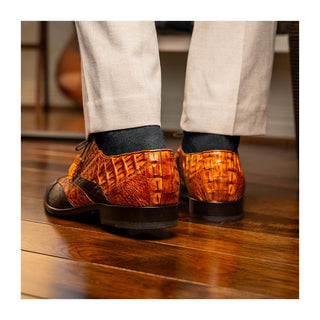 Marco Di Milano Luciano Men's Shoes Brown & Cognac Exotic Crocodile Classic Wingtip Derby (MDM1103)