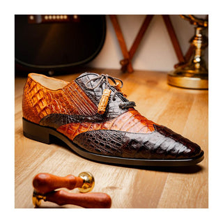 Marco Di Milano Luciano Men's Shoes Brown & Cognac Exotic Crocodile Classic Wingtip Derby (MDM1103)