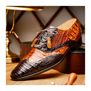 Marco Di Milano Luciano Men's Shoes Brown & Cognac Exotic Crocodile Classic Wingtip Derby (MDM1103)