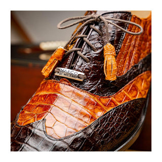 Marco Di Milano Luciano Men's Shoes Brown & Cognac Exotic Crocodile Classic Wingtip Derby (MDM1103)