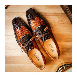 Marco Di Milano Luciano Men's Shoes Brown & Cognac Exotic Crocodile Classic Wingtip Derby (MDM1103)
