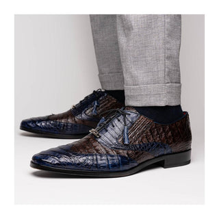 Marco Di Milano Luciano Men's Shoes Navy & Brown Exotic Crocodile Classic Wingtip Derby (MDM1103)