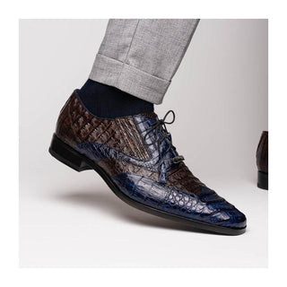 Marco Di Milano Luciano Men's Shoes Navy & Brown Exotic Crocodile Classic Wingtip Derby (MDM1103)