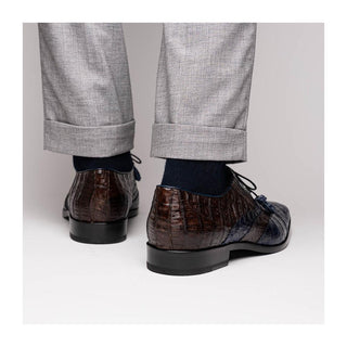 Marco Di Milano Luciano Men's Shoes Navy & Brown Exotic Crocodile Classic Wingtip Derby (MDM1103)