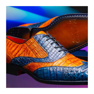 Marco Di Milano Luciano Men's Shoes Blue & Brandy Exotic Crocodile Classic Wingtip Derby (MDM1103)