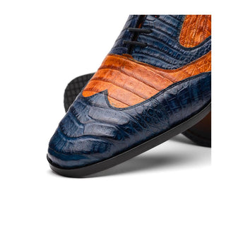 Marco Di Milano Luciano Men's Shoes Blue & Brandy Exotic Crocodile Classic Wingtip Derby (MDM1103)