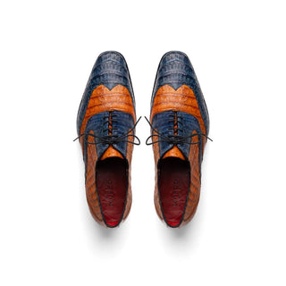 Marco Di Milano Luciano Men's Shoes Blue & Brandy Exotic Crocodile Classic Wingtip Derby (MDM1103)