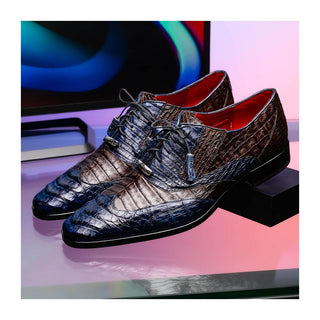 Marco Di Milano Luciano Men's Shoes Navy & Brown Exotic Crocodile Classic Wingtip Derby (MDM1103)