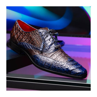 Marco Di Milano Luciano Men's Shoes Navy & Brown Exotic Crocodile Classic Wingtip Derby (MDM1103)