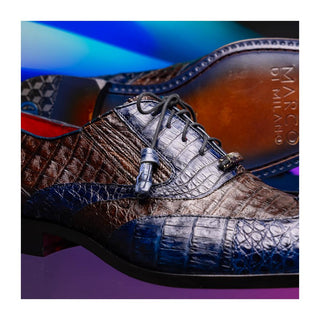 Marco Di Milano Luciano Men's Shoes Navy & Brown Exotic Crocodile Classic Wingtip Derby (MDM1103)