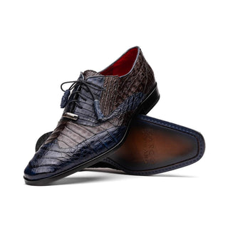 Marco Di Milano Luciano Men's Shoes Navy & Brown Exotic Crocodile Classic Wingtip Derby (MDM1103)