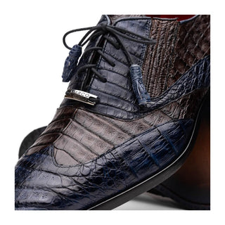 Marco Di Milano Luciano Men's Shoes Navy & Brown Exotic Crocodile Classic Wingtip Derby (MDM1103)