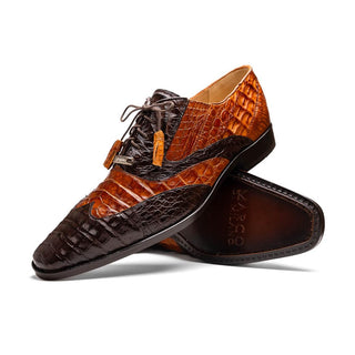 Marco Di Milano Luciano Men's Shoes Brown & Cognac Exotic Crocodile Classic Wingtip Derby (MDM1103)