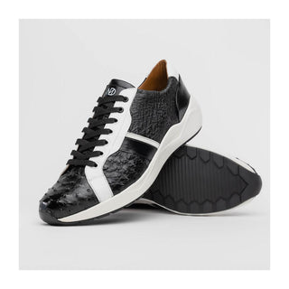 Marco Di Milano Lyon II Men's Shoes Black & White Calf-Skin / Ostrich Leg Casual Sneakers (MDM1070)