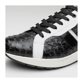 Marco Di Milano Lyon II Men's Shoes Black & White Calf-Skin / Ostrich Leg Casual Sneakers (MDM1070)