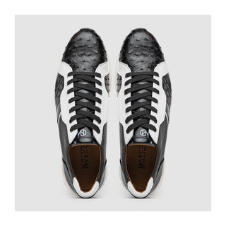 Marco Di Milano Lyon II Men's Shoes Black & White Calf-Skin / Ostrich Leg Casual Sneakers (MDM1070)
