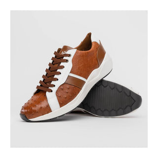 Marco Di Milano Lyon II Men's Shoes Brandy & White Calf-Skin / Ostrich Leg Casual Sneakers (MDM1068)