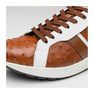 Marco Di Milano Lyon II Men's Shoes Brandy & White Calf-Skin / Ostrich Leg Casual Sneakers (MDM1068)