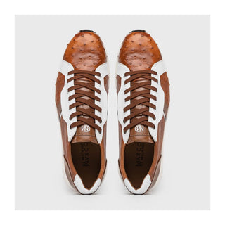 Marco Di Milano Lyon II Men's Shoes Brandy & White Calf-Skin / Ostrich Leg Casual Sneakers (MDM1068)