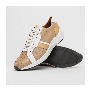 Marco Di Milano Lyon II Men's Shoes Orix & White Calf-Skin / Ostrich Leg Casual Sneakers (MDM1067)