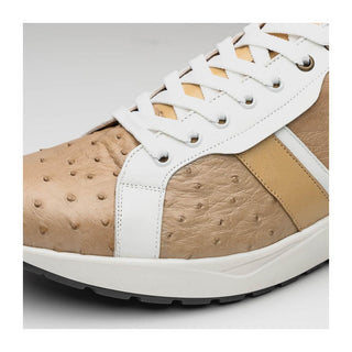 Marco Di Milano Lyon II Men's Shoes Orix & White Calf-Skin / Ostrich Leg Casual Sneakers (MDM1067)