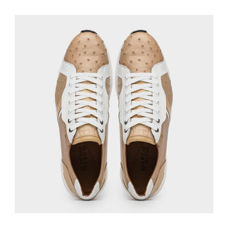Marco Di Milano Lyon II Men's Shoes Orix & White Calf-Skin / Ostrich Leg Casual Sneakers (MDM1067)