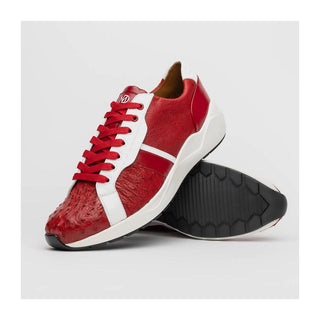 Marco Di Milano Lyon II Men's Shoes Red & White Calf-Skin / Ostrich Leg Casual Sneakers (MDM1069)