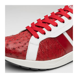 Marco Di Milano Lyon II Men's Shoes Red & White Calf-Skin / Ostrich Leg Casual Sneakers (MDM1069)