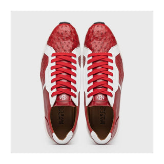 Marco Di Milano Lyon II Men's Shoes Red & White Calf-Skin / Ostrich Leg Casual Sneakers (MDM1069)