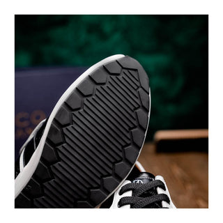 Marco Di Milano Lyon II Men's Shoes Black & White Calf-Skin / Ostrich Leg Casual Sneakers (MDM1070)