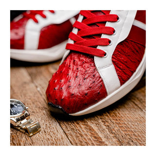 Marco Di Milano Lyon II Men's Shoes Red & White Calf-Skin / Ostrich Leg Casual Sneakers (MDM1069)